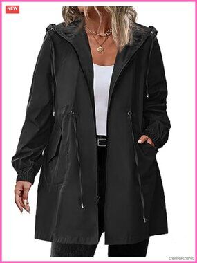 Waterproof Long Raincoat Plus Size with Hood Adjustable Waist